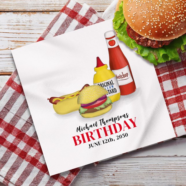 Birthday Barbeque Party GRILLEN Custom Dinner Serviette (Birthday BBQ custom personalized party dinner napkin.)