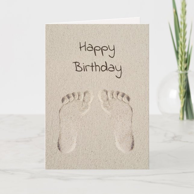 Birthday Barefoot Prints in Beach Sand Karte (Vorderseite)