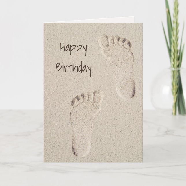 Birthday Barefoot Prints in Sand Karte (Vorderseite)