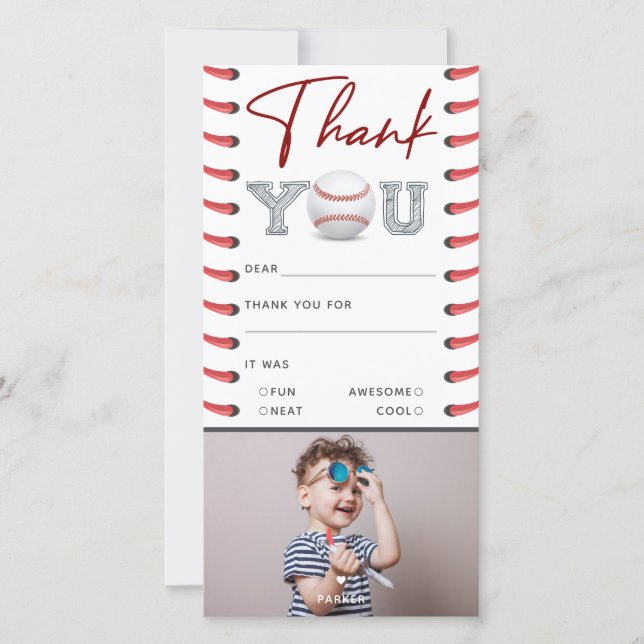 Birthday Baseball Foto Dankeskarte (Vorderseite)