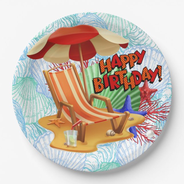 Birthday Beach Bash Pappteller (Vorderseite)