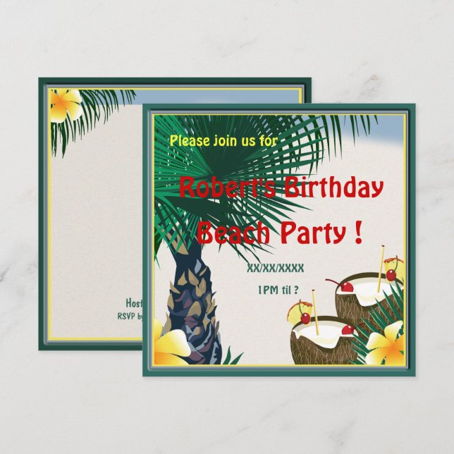 Birthday Beach Picnic Party Coconut Drink Einladung (Vorne/Hinten)