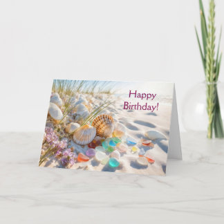 Birthday Beach Sea Glass and Shells by the Ocean  Karte