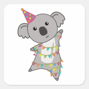 Birthday Bear Koala Bear Bear Garland Quadratischer Aufkleber
