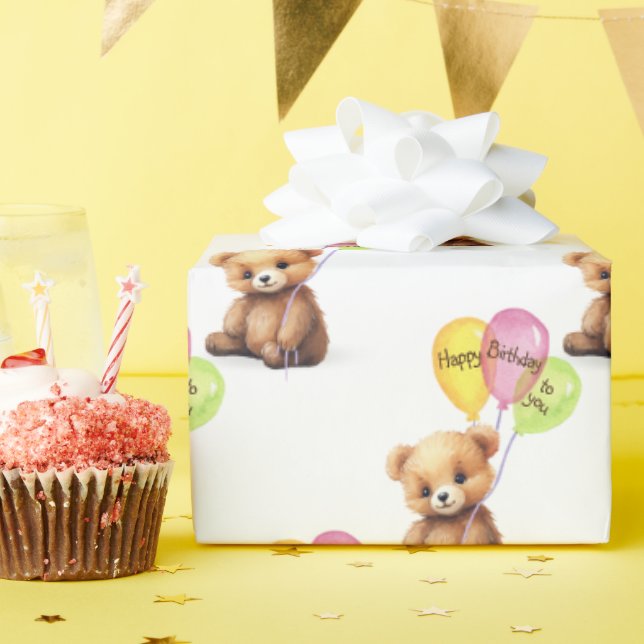 Birthday Bear mit Ballon Bouquet Geschenkpapier (Geburtstagsparty)