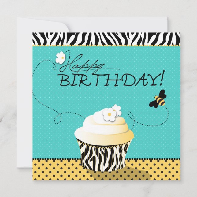 Birthday Bee & Cupcake Geburtstag Karte (Vorderseite)
