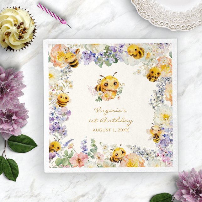 Birthday Bee Serviette (Bee Birthday Paper Plates
)