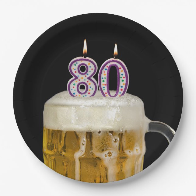 Birthday Beer auf schwarzer Papierplatte Pappteller (Vorderseite)