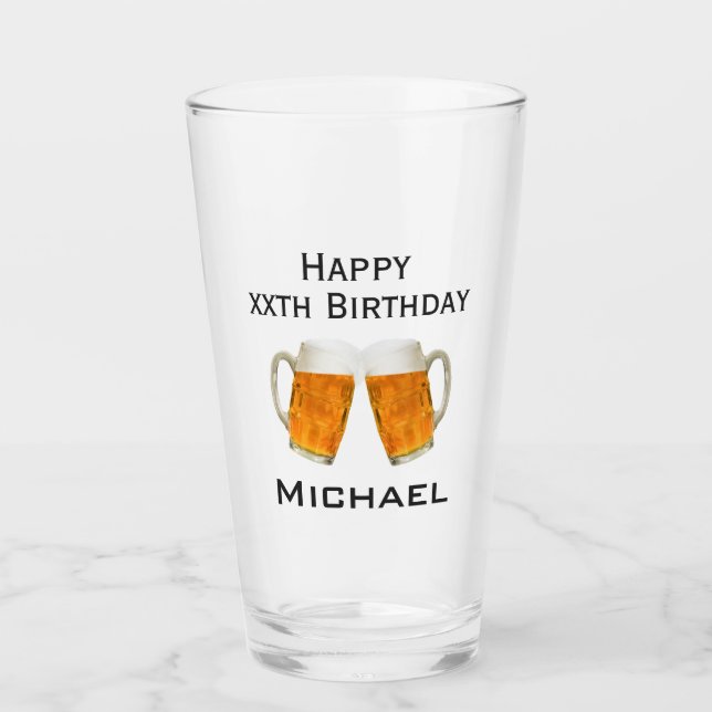 Birthday Beer Cheers Add Name Age Pint Glas (Vorderseite)