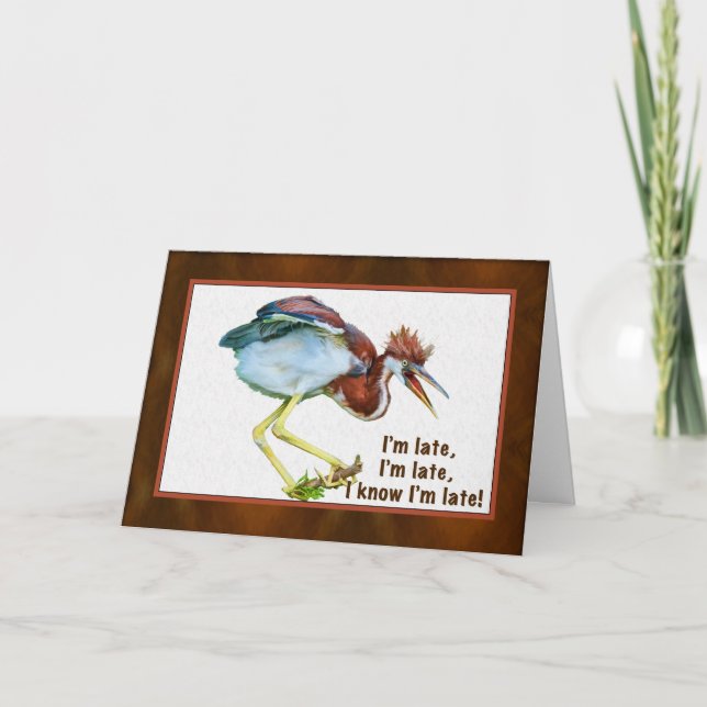 Birthday, Belated, Tricolored Heron, Humorous Karte (Vorderseite)