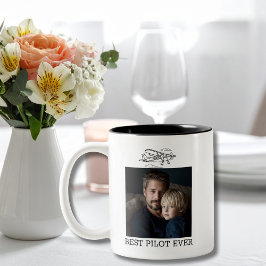 Birthday Best Pilot Ever 2 Photos Airplane Clouds  Zweifarbige Tasse