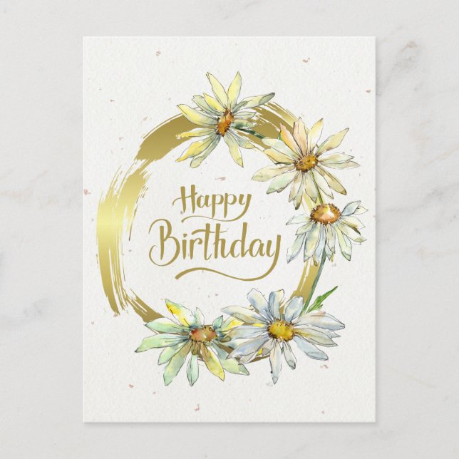 Birthday Bible Verse Gold Frame Daisies Postkarte (Vorderseite)
