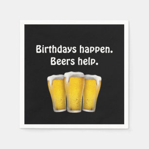 Birthday Biere auf Black Napkins Serviette