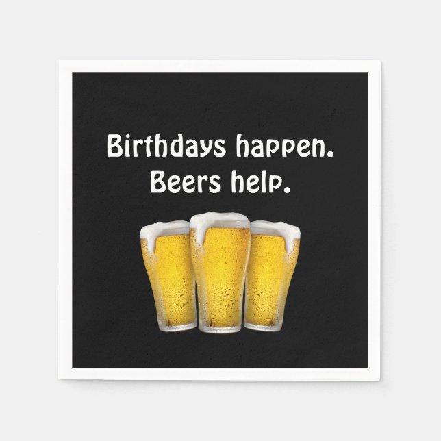 Birthday Biere auf Black Napkins Serviette (Vorderseite)