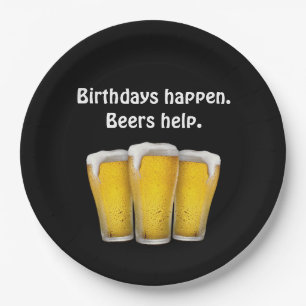 Birthday Biere auf Black Pappteller