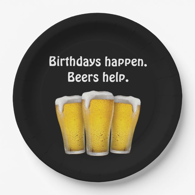 Birthday Biere auf Black Pappteller (Vorderseite)
