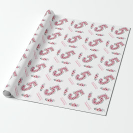 Birthday Big 5. Girl Pink Blume Grün Folien Geschenkpapier