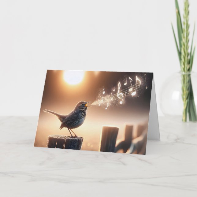 Birthday Bird auf einem Zaun singen Karte (Vorderseite)