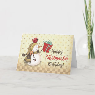 Birthday Bird auf Snowman mit Gegenwart Karte