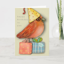 Birthday Bird Sitting on Presents (Blank Inside) Karte
