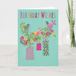 Birthday Birds with Presents on a Branch Karte