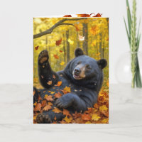 Birthday Black Bear Rolling in Herbst Blätter