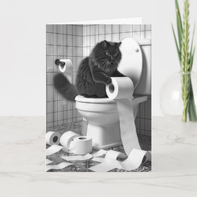 Birthday Black Cat Unrollo Toilettenpapier Karte (Vorderseite)