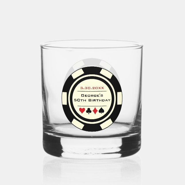 Birthday Black Cream Poker Chip Las Vegas Thema Whiskyglas (Vorderseite)