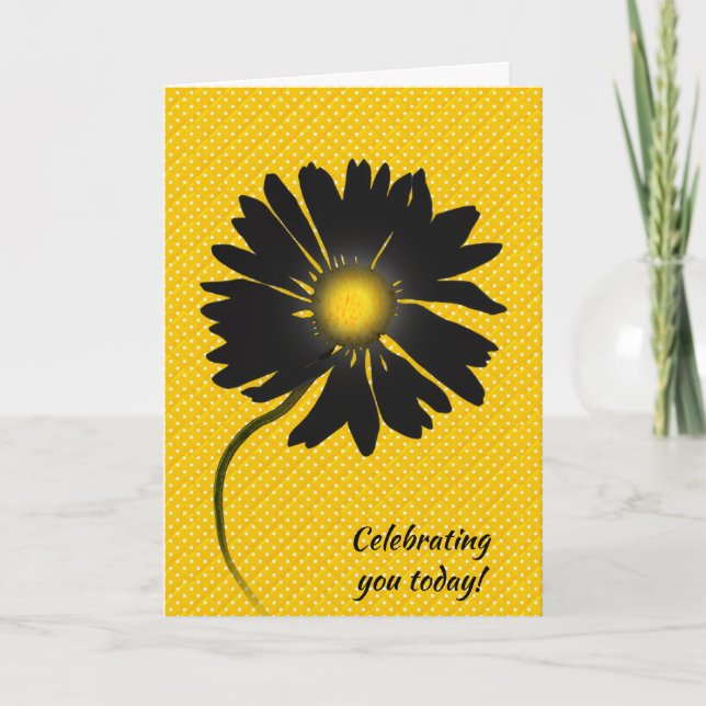 Birthday Black Daisy On Polka Dots Karte (Vorderseite)