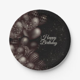 Birthday Black Glitzer Balloons Sparkle Party Pappteller