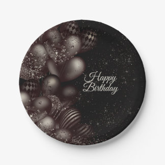Birthday Black Glitzer Balloons Sparkle Party Pappteller