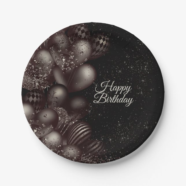 Birthday Black Glitzer Balloons Sparkle Party Pappteller (Vorderseite)