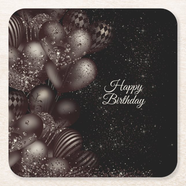 Birthday Black Glitzer Balloons Sparkle Party Rechteckiger Pappuntersetzer (Vorderseite)