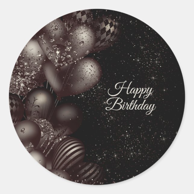 Birthday Black Glitzer Balloons Sparkle Party Runder Aufkleber (Vorderseite)
