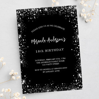 Birthday Black Glitzer Luxus Einladung