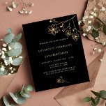 Birthday Black Gold Blumenbudget Einladung<br><div class="desc">Eine moderne,  elegante und minimalistische Geburtstagsfeier. Ein schwarzer Hintergrund,  der mit goldenen Imitaten geschmückt ist. Personalisieren Sie Ihren Namen und Ihre Party-Daten und fügen Sie diese hinzu.</div>