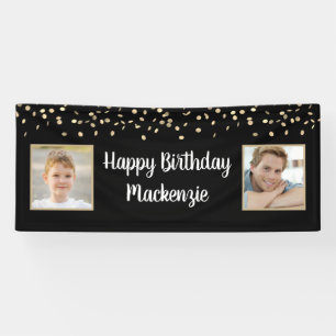 Birthday Black Gold Confetti 2 Foto Script Banner