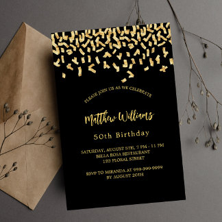 Birthday Black Gold Confetti Einladungspostkarte