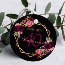 Birthday Black gold floral burgundy vielen Dank