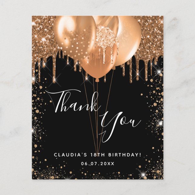 Birthday Black Gold Glitzer Danke Budget Flyer (Vorne)