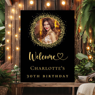 Birthday Black Gold Glitzer Foto Empfang Poster