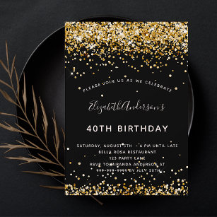 Birthday Black Gold Glitzer glamourös Einladung