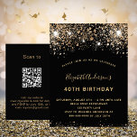 Birthday Black Gold Glitzer QR UAWG Einladung Postkarte<br><div class="desc">Eine moderne, stilvolle und glamouröse Einladung für eine 40. Geburtstagsfeier (oder jedes Alter). Ein schwarzer Hintergrund mit Glitzer und Imitat dekoriert. Der Name ist mit einem modernen goldfarbenen handgeschriebenen Stilskript geschrieben. Personalisieren Sie Ihre Party-Daten und fügen Sie sie hinzu. Zurück: Ihr QR-Code auf Ihrer Website für weitere Informationen und Online-UAWG...</div>