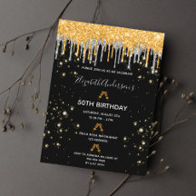 Birthday Black Gold Glitzer Silberglasur Einladung