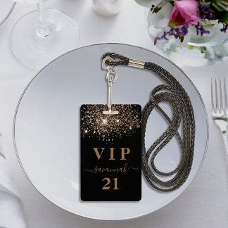 Birthday Black Gold Glitzer Vip Einladung Ausweis