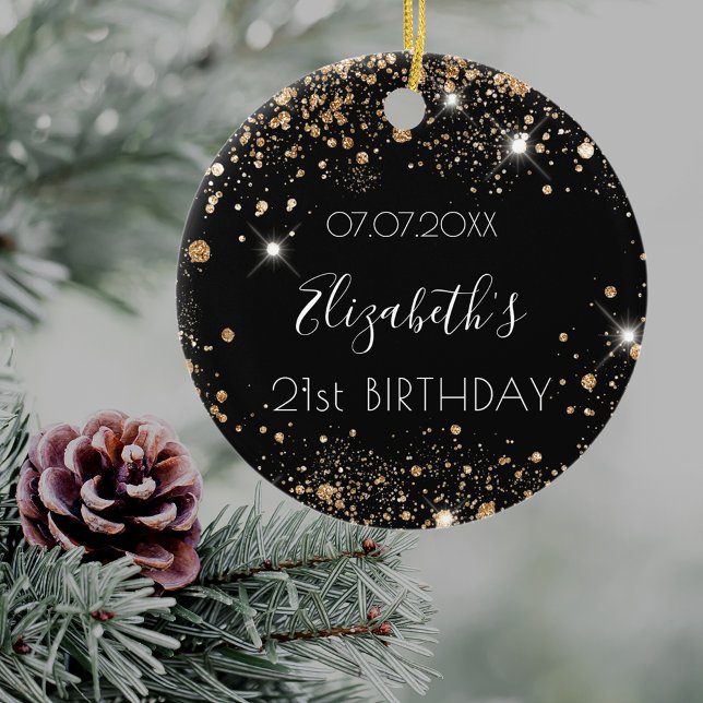 Birthday Black Gold Glitzern Staub Name elegant Keramik Ornament (Von Creator hochgeladen)