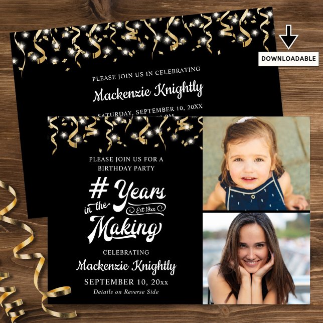 Birthday Black Gold JAHRE IM MAKING 2 Foto Einladung (Von Creator hochgeladen)