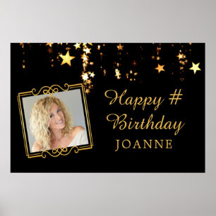 Birthday Black Gold Stars Foto Personalisiert Poster