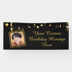 Birthday Black Gold Stars Foto Skript Custom Text Banner