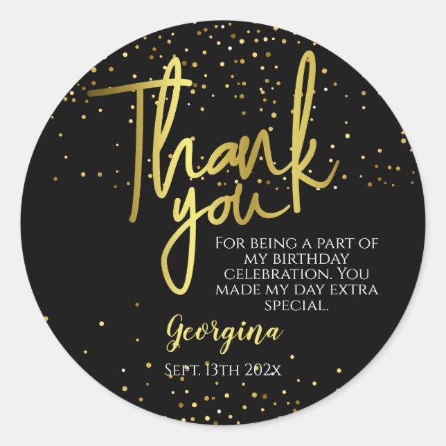 Birthday Black Gold Typografie Runder Aufkleber (Vorderseite)
